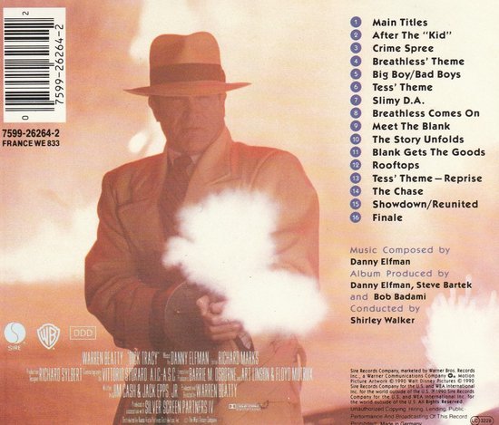 Man met hoed en vlammende gun, filmcover met tracklist.
