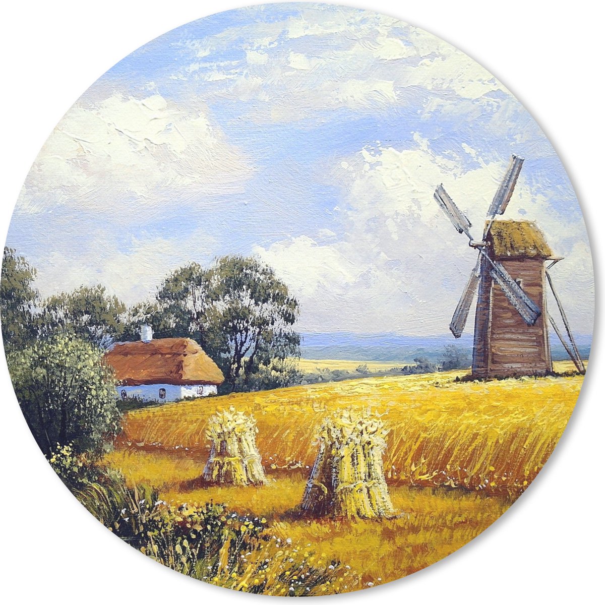 Muismat rond 40x40 cm - Mousepad Schilderij - Boerderij - Molen - Olieverf - Ronde muismatten