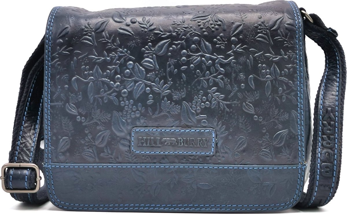 Hillburry Schoudertas met Bladeren Reliëf blauw - (bxhxd) ca. 23cm x 18cm x 11cm