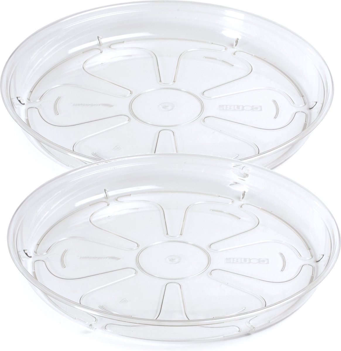 Opvangschaal/onderschaal bloempot/plantenpot - 2x - transparant - rond - Dia 21 cm