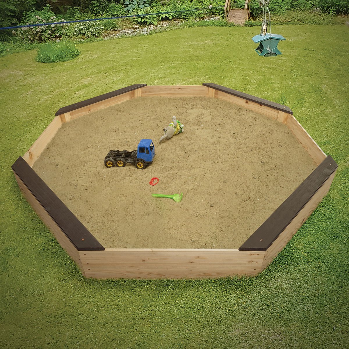 TERRA GARDEN Zandbak met Bankjes Hout incl Afdekkap -Buitenspeelgoed Tuin voor Jongens en Meisjes 176 x 176 x 22 cm