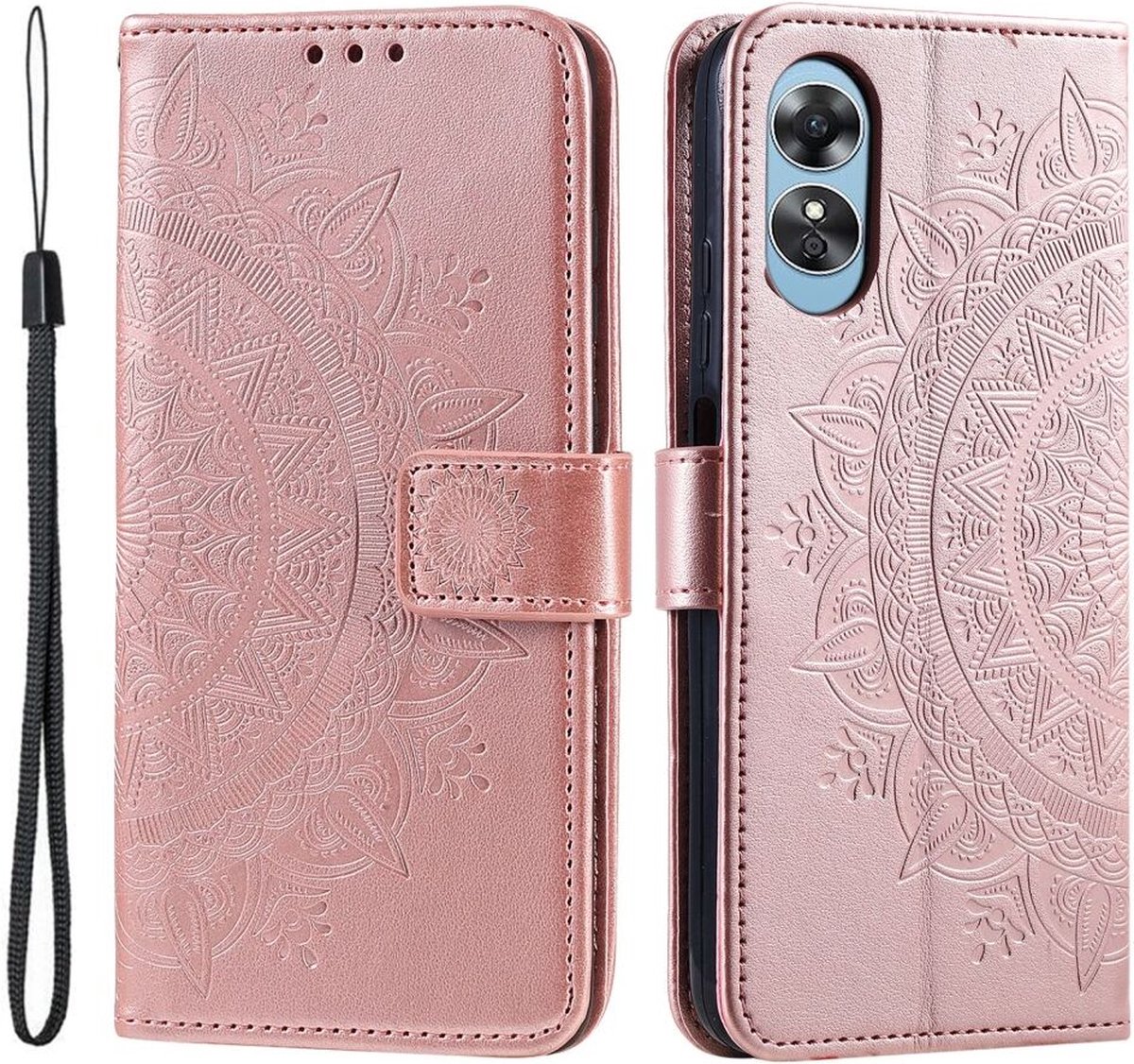 Oppo A58 5G / A78 5G Hoesje Mandala Book Case met Pasjeshouder Roze