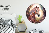 WallCircle - Wandcirkel paard - Bloemen - Vlinder - Wanddecoratie woonkamer - Muurcirkel binnen - Wandbord rond - Ronde schilderijen - 120x120 cm - Ronde muurdecoratie - Cirkel schilderij