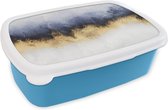 Broodtrommel Blauw - Lunchbox - Brooddoos - Abstract - Goud - Luxe - 18x12x6 cm - Kinderen - Jongen