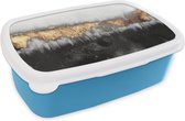 Broodtrommel Blauw - Lunchbox - Brooddoos - Gold - Chic - Abstract - 18x12x6 cm - Kinderen - Jongen
