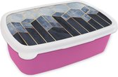 Broodtrommel Roze - Lunchbox - Brooddoos - Hexagon - Gold - Luxe - Patronen - 18x12x6 cm - Kinderen - Meisje