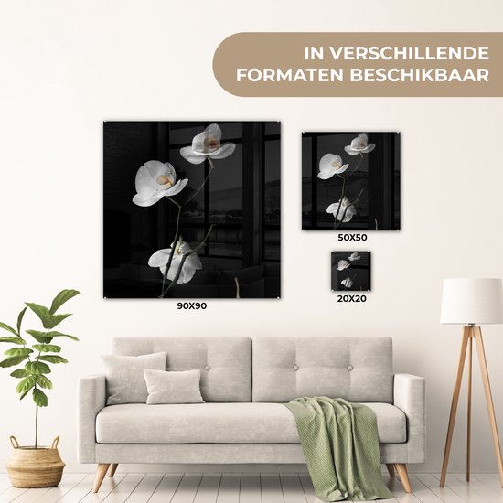 MuchoWow® Peinture sur verre 50x50 cm - Peinture sur verre acrylique - Orchidée - Fleurs - Zwart - Wit - Nature morte - Photo sur verre - Peintures