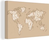 Canvas Wereldkaart - 150x100 - Wanddecoratie Wereldkaart - Letters - Wit
