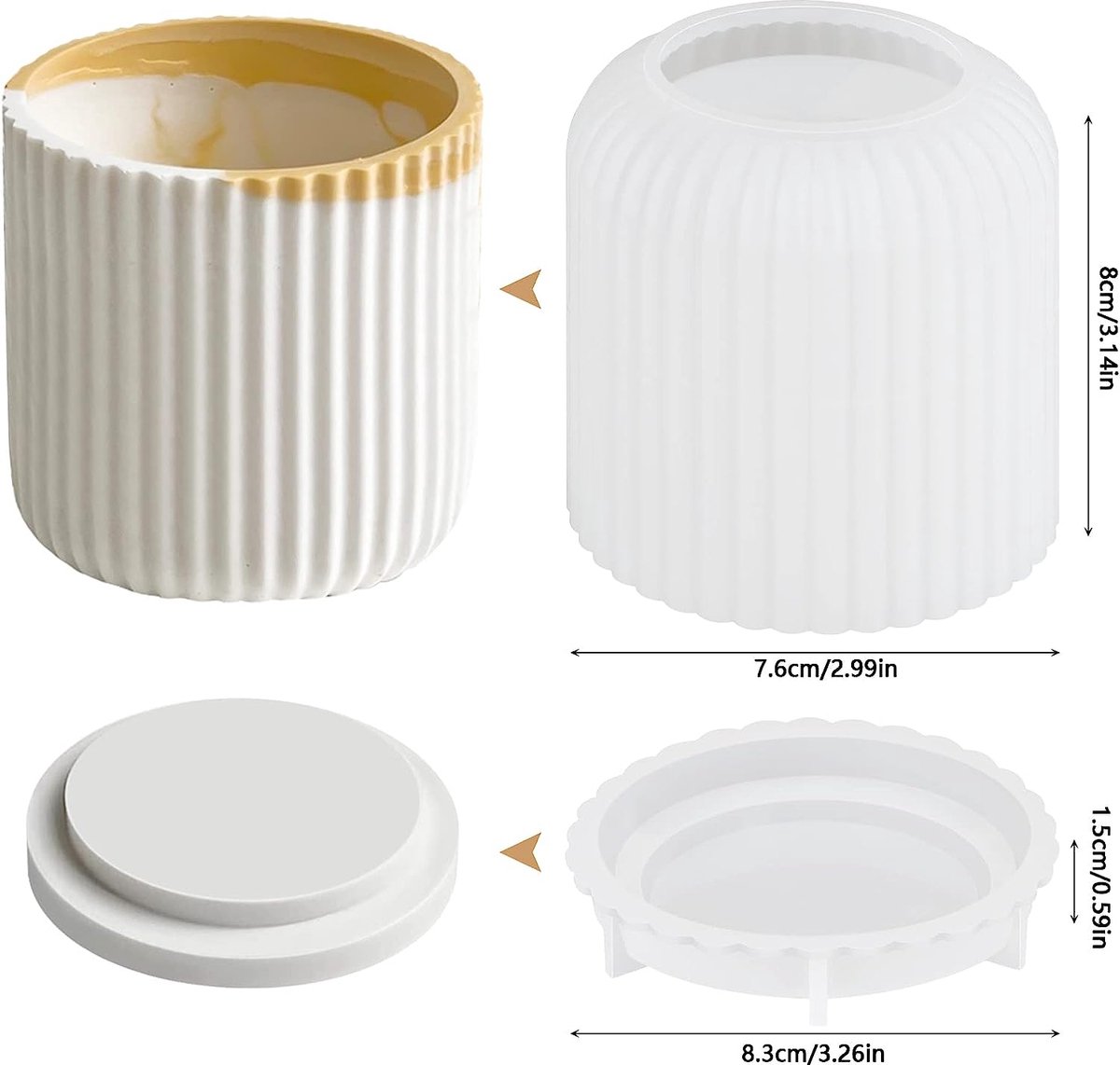 TNSLAND Lot De 2 Moules En Silicone Pour Béton Avec Couvercle - Moules Cylindriques Pour Bougeoirs, Pots De Fleurs Et DIY