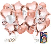 Fissaly 40 Stuks Rose Goud Helium Ballonnen met Lint – Verjaardag Feest Decoratie – Papieren Confetti – Roze Gold Latex - Valentijn
