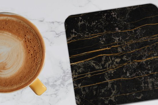 Sous-verres pour verres - Marbre - Zwart - Or - Veine - 10x10 cm - Sous-verres en verre - 6 pièces