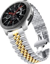 Stalen bandje - RVS - geschikt voor Samsung Galaxy Watch 6 / Watch 6 Classic / Watch 5 / Watch 5 Pro / Watch 4 / Watch 4 Classic / Watch 3 41 mm / Watch 42 mm / Active / Active 2 - zilver-goud