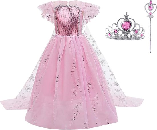 Déguisements les vêtements enfant - robe Elsa taille 146/152 (150) - robe de princesse rose - robe Frozen - tresse de cheveux diadème gratuit - habiller les vêtements