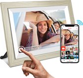 MemoMemory Digitale Fotolijst met WiFi & Touchscreen - Digitale Fotolijsten - Digitale Fotokader - Frameo App - 10.5inch HD+ -IPS Display - Houten Frame inclusief: Ophangsysteem & Microvezel Doekje - Eiken Wit