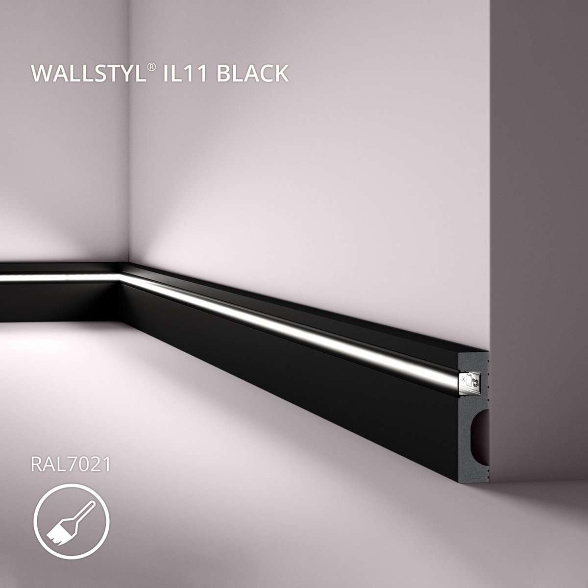 Plint NMC IL11 BLACK WALLSTYL Noel Marquet Sierlijst Lijstwerk Indirecte verlichting modern design zwart 2 m