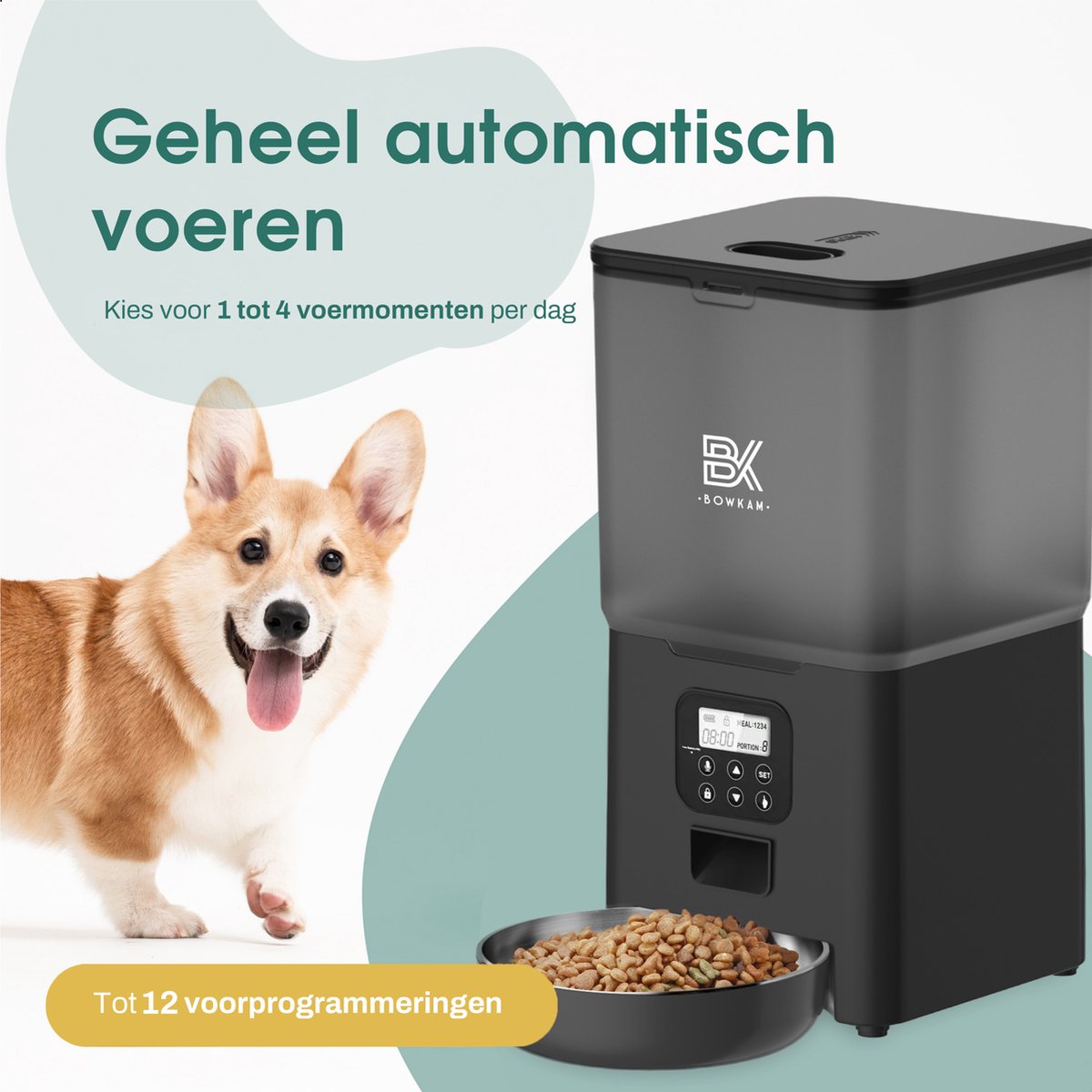 Afbeelding 2 van Bowkam Automatische Voerbak – Voerbak – Voerautomaat - Voerbak Kat – Voerbak Hond - Voerautomaat Kat – Zwart