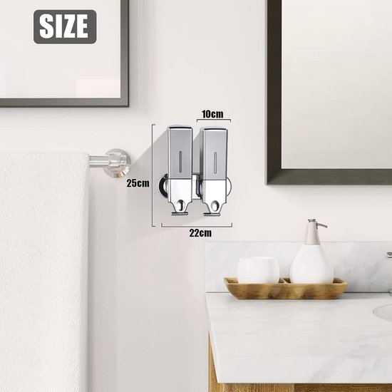 ILIKEPOW Zeepdispensers voor douchegel, shampoo, conditioner, montage zonder boren, wandhouder, inhoud 350 ml, matzwart