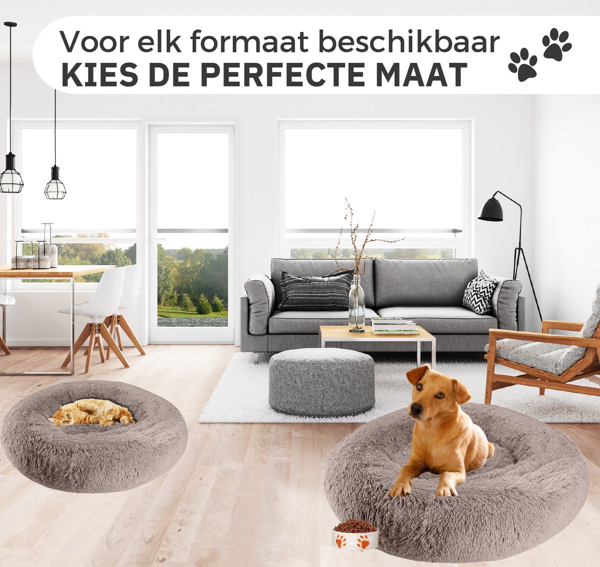 Donut Hondenmand - Kattenmand - Maat S - 50cm (ligvlak van 35cm) - Kaki - Fluffy en Wasbaar thumbnail 4
