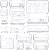 Opbergsysteem, 17 stuks, transparante lade-organizer, kunststof opbergdozen, make-up organizer, lade voor make-up, sieraden en gadgets, slaapkamer, badkamer, kantoor