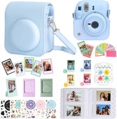 YONO Accessoires Set XL geschikt voor Fujifilm Instax Mini 12 - Camera Tas met Draagriem - Hoesje en Fotoalbum - Fotolijstjes - Filters - Stickers - Pastel Blauw