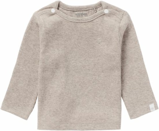 Beige longsleeve met ronde hals en drukknoopjes, Noppies logo.