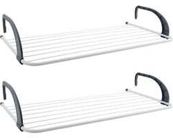 MSV Inklapbaar klein wasgoedrekje/droogrek - 2x - 7 meter waslijn - Ophangbaar - 36 x 74 cm