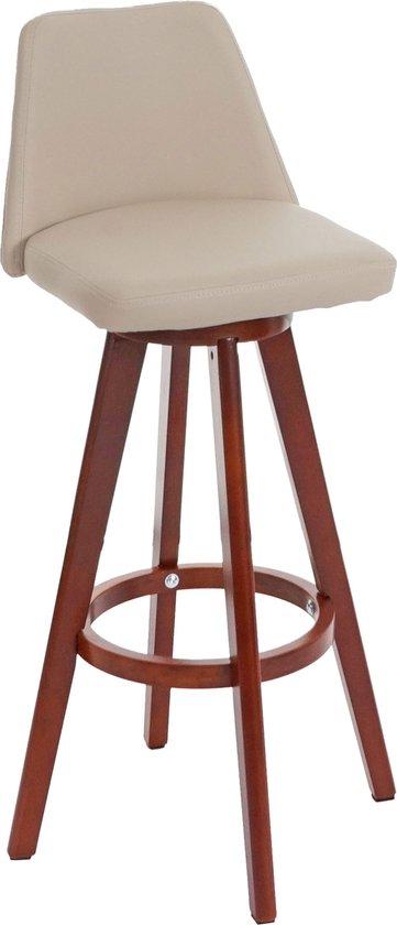 Barkruk MCW-C43, barkruk counter stool, hout imitatieleer draaibaar ~ crème