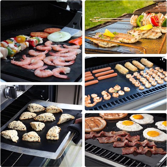BBQgrillmat voor gasgrill, 5delige set, 40 x 60 cm, antiaanbaklaag