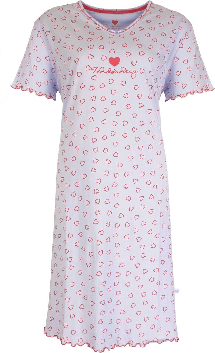 Tenderness Dames Nachthemd - Hartjes - Katoen - Licht Blauw - Maat XL