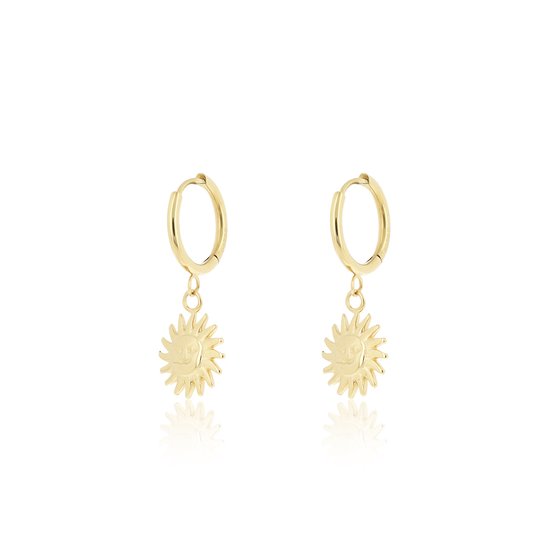 OOZOO Jewellery - Goudkleurige oorringen met een zon bedeltje - SE-3049