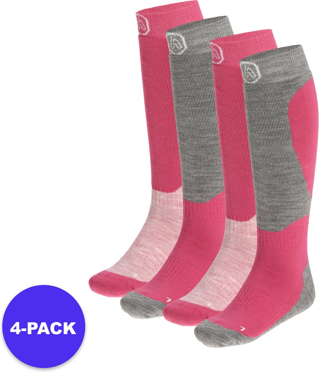 Apollo Sports Skisokken kind Unisex Multi 35/38 4-Pack Voordeelpakket Assorti Rose