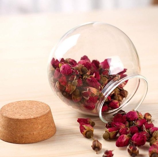 Lege ronde glazen flessen verzegeld 500 ml ronde transparante glazen snoeppot met kurk, voor het bewaren van koekjes, snoep, specerijen enz