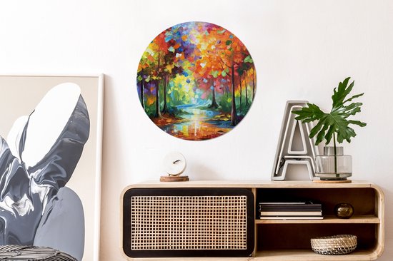 WallCircle - Cercle Mural - Cercle Mural - Paysage - Forêt - Couleurs - Nature - Aluminium - Dibond - 60x60 cm - Intérieur et Extérieur