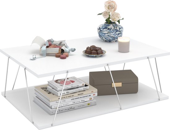 Mesa de centro Bongard con tapa MDF y pino 45 x 60 cm - Blanco y Natural [en.casa Mesa de centro Bongard con tapa MDF y pino 45 x 60 cm - Blanco y Natural [en.casa