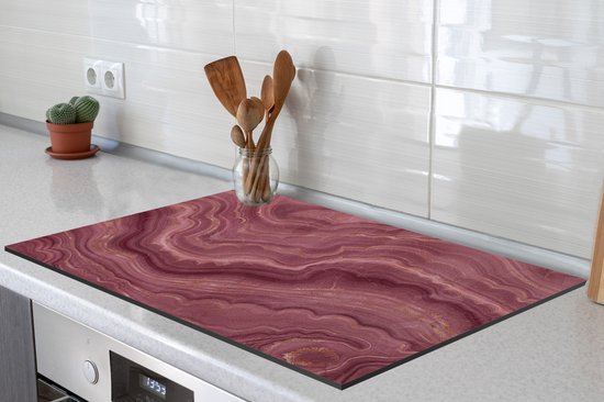 KitchenYeah® Inductie beschermer 77x51 cm - Roze - Geode - Stenen - Agaat - Kookplaataccessoires - Afdekplaat voor kookplaat - Inductiebeschermer - Inductiemat - Inductieplaat mat