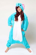 KIMU Onesie Blauwe Olifant Pak - Maat S-M - Olifantenpak Kostuum Blauw 158 164 - Zacht Jumpsuit Huispak Pyjama Dierenpak Dames Heren Festival