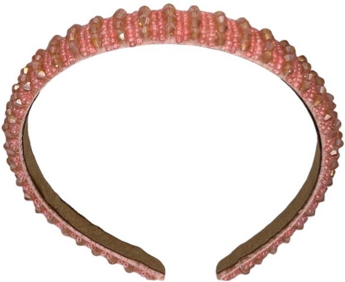 Diadeem - haarband met kralen - lichtroze - glimmers