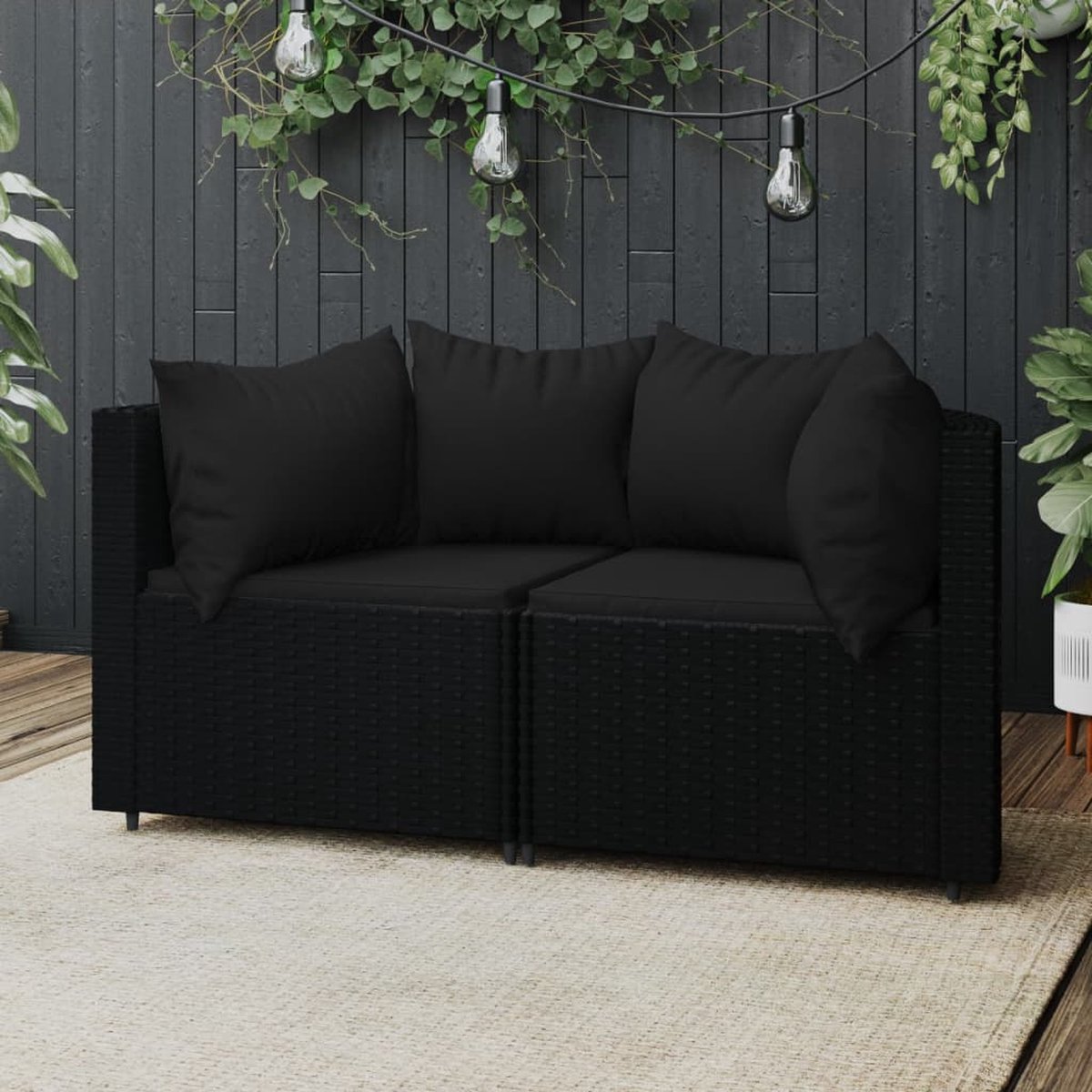 vidaXL - Tuinhoekbanken - met - kussens - 2 - st - poly - rattan - zwart thumbnail 4
