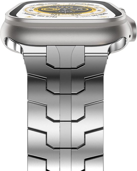 Bracelet de montre connectée en acier inoxydable pour homme compatible avec Apple Watch - Bracelet en métal Ultra Band avec boucle déployante pour iWatch Ultra 8 7 6 5 4 3 2 1 SE - 42 mm/44 mm/45 mm/49 mm - Argent