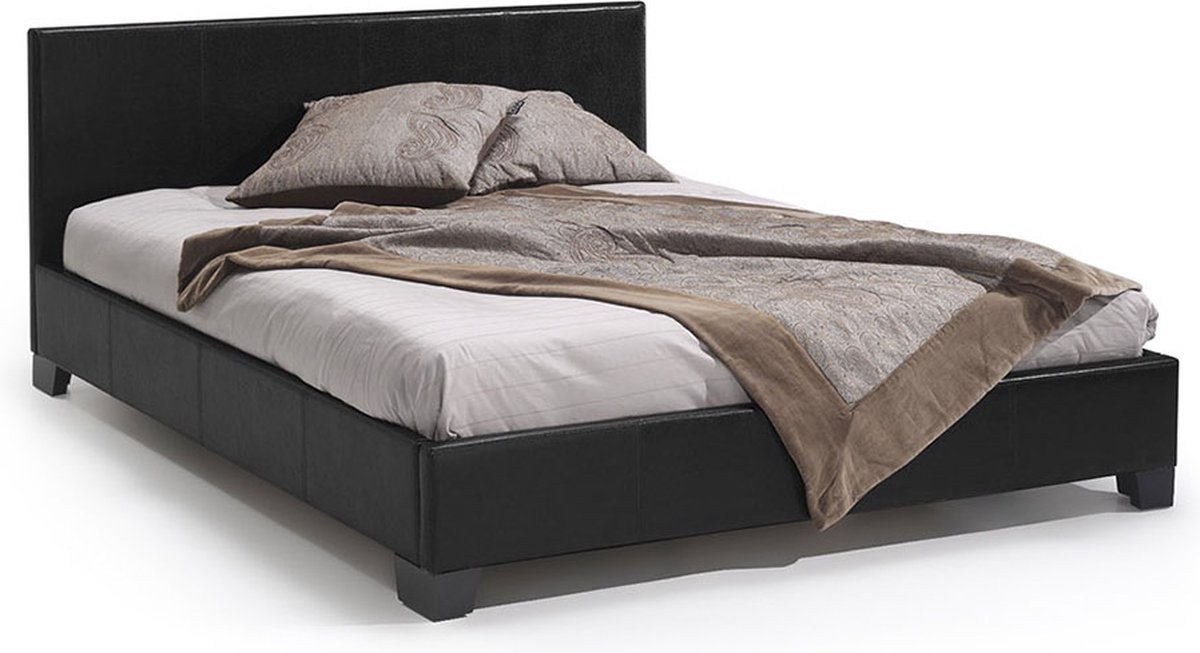 Bed Napels Zwart - Kunstleer - 160x200cm - Met lattenbodem - Hoogte 92 cm