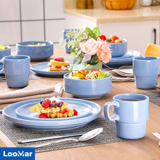 Ensemble de vaisselle de Luxe LooMar - 48 pièces - 12 personnes -  Porcelaine 