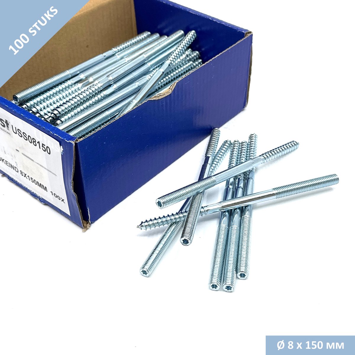 UFAST stokeind M8 x 150 mm - Torx aandraaimogelijkheid - Verzinkt - 100 stuks