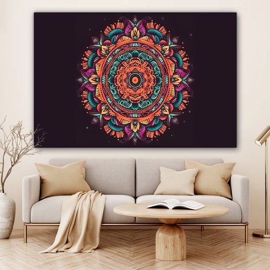 Peinture sur toile 180x120 cm - Décoration murale Mandala - Fleurs - Hippie - Boho - Oranje - Décoration murale murale salon - Décoration chambre - Accessoires de chambre - Peintures