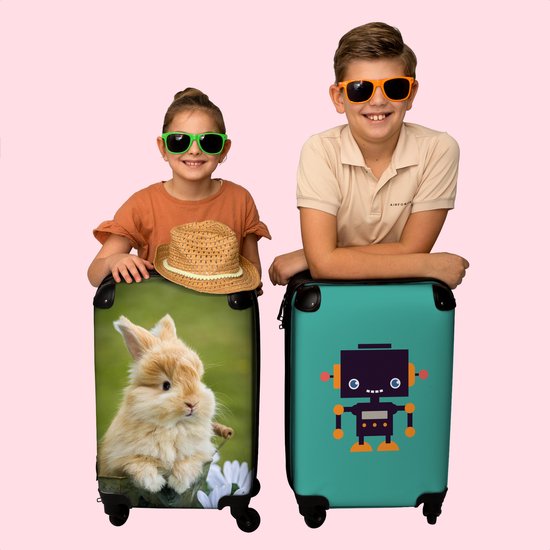 NoBoringSuitcases.com - Koffer - Konijn - Bloemen - Dons - Past binnen 55x40x20 cm en 55x35x25 cm - Trolley handbagage - Valiezen met wieltjes volwassenen - Reiskoffer op wielen - Rolkoffer lichtgewicht