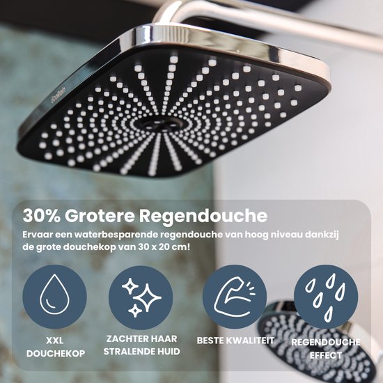 EcoRain© 30% Waterbesparende Regendouchekop Melvin 30 CM Rechthoekig - Hoge Druk - Universele Aansluiting - Anti-kalk Douchekop - 2 jaar garantie - Chroom