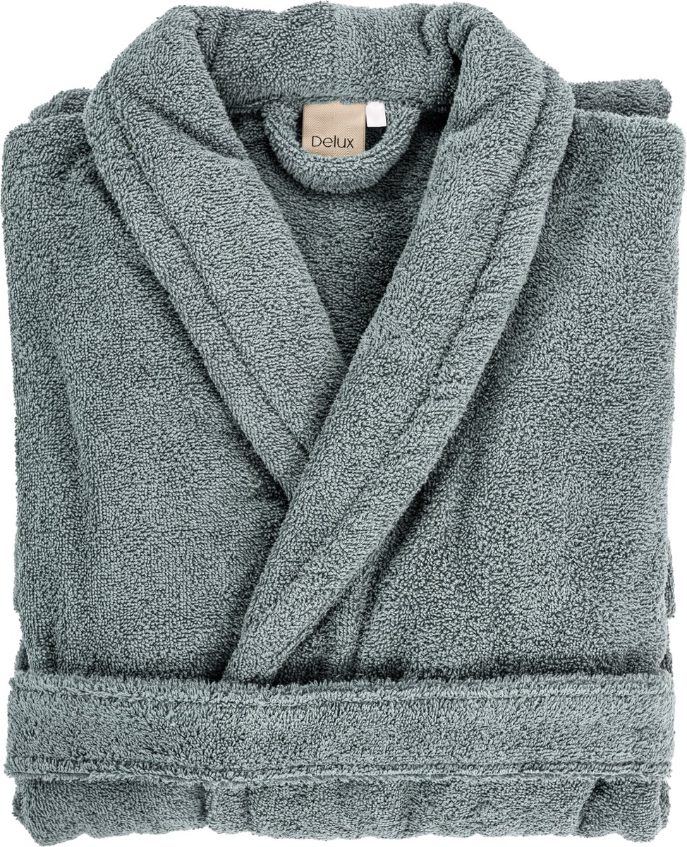 Tiseco Home Studio - Badjas DELUX - 100% katoen - 370 g/m² - badstof - unisex- riem en zakken - L/XL - Grijs