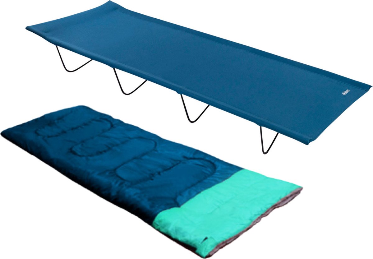HIXA Aktive Veldbed - Kampeerbed - Met Slaapzak - Volwassenen - 1 Persoons - Blauw