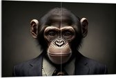 Acrylglas - Portretfoto van Chimpansee Aap in Zakelijk Pak met Gestreepte Stropdas - 120x80 cm Foto op Acrylglas (Met Ophangsysteem)