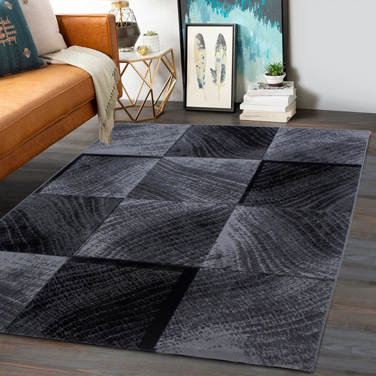 Flycarpets Marlon Vloerkleed Geblokt - Laagpolig - Zwart / Grijs - 160x230 cm