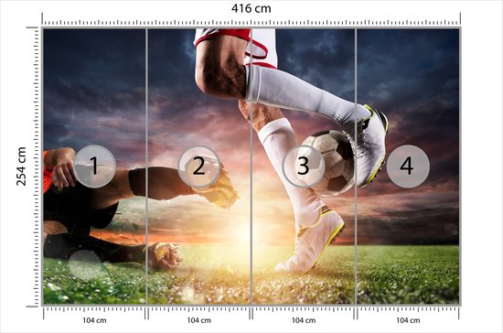 Papier peint photo peint - Match de Voetbal , à vendre en 11 tailles, Chambre d'enfant, y compris la colle à papier peint